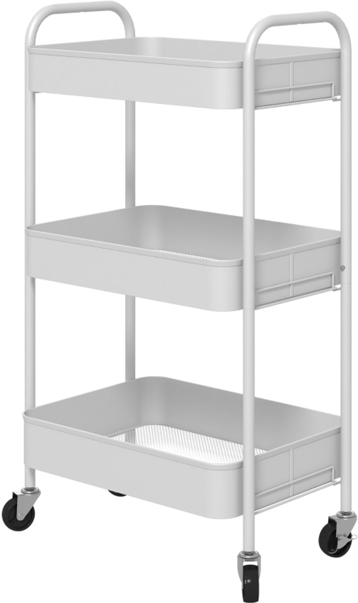 Opbergkar 45x30,6x79 cm Wit Metaal Kar Met wielen 3-laags ontwerp Makkelijk te verplaatsen Stevig en duurzaam Makkelijk schoon te maken Geschikt voor keuken badkamer en woonkamer