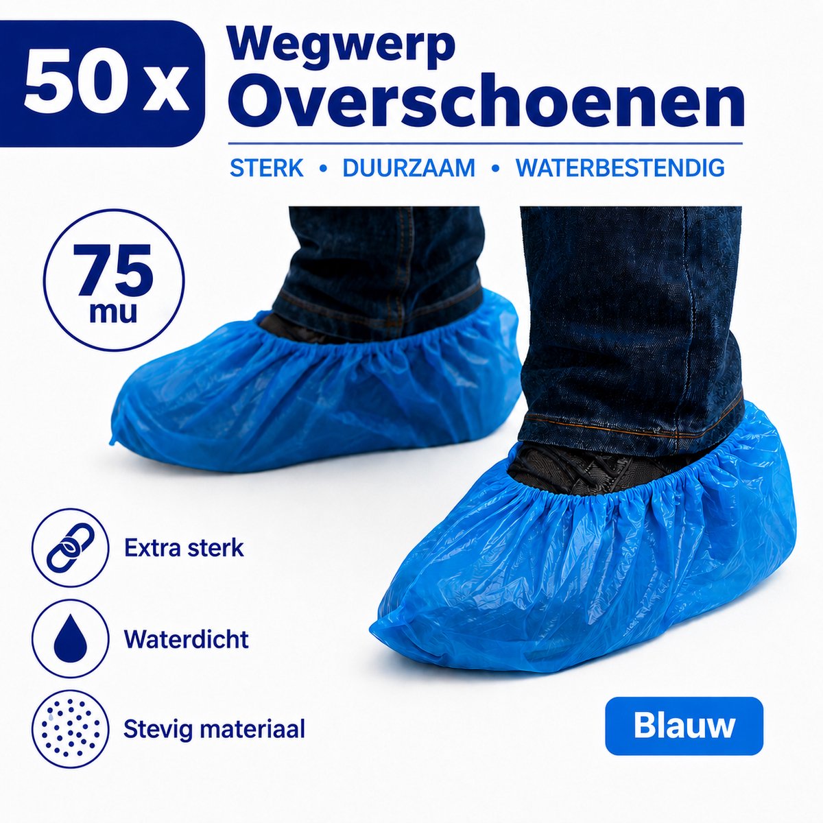 50 EXTRA Dikke Overschoenen | Waterdicht | 75Mu | Blauw | Antislip | Herbruikbaar | Schoenhoesjes | Overschoentjes | Schoenovertrekken | Zwembad | Kinderdagverblijf