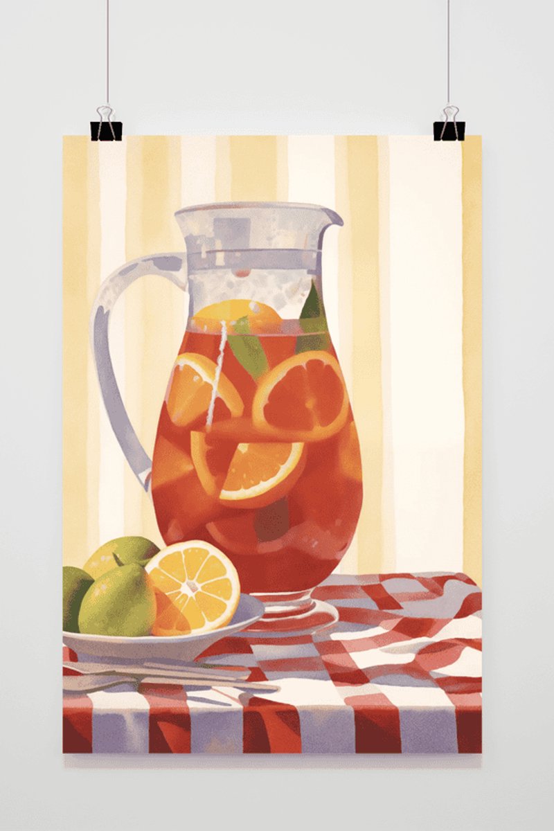 Tinto de Verano Poster - Cocktail - Sangria - Moderne Kunst - Kamer Decoratie - Drank - Rode Wijn - Spanje - Terras - Horeca - posters - formaat 30x40cm - Wanddecoratie - XS1859YR
