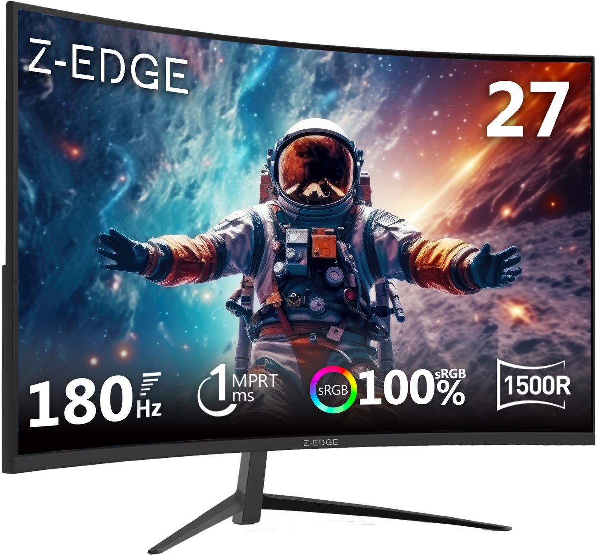 Z-EDGE UG27 Curved Gaming Monitor - FHD 1920x1080P - 27 Inch- 180Hz - MPRT 1ms - HDMI 2.0 & DisplayPort 1.4 - Zwart