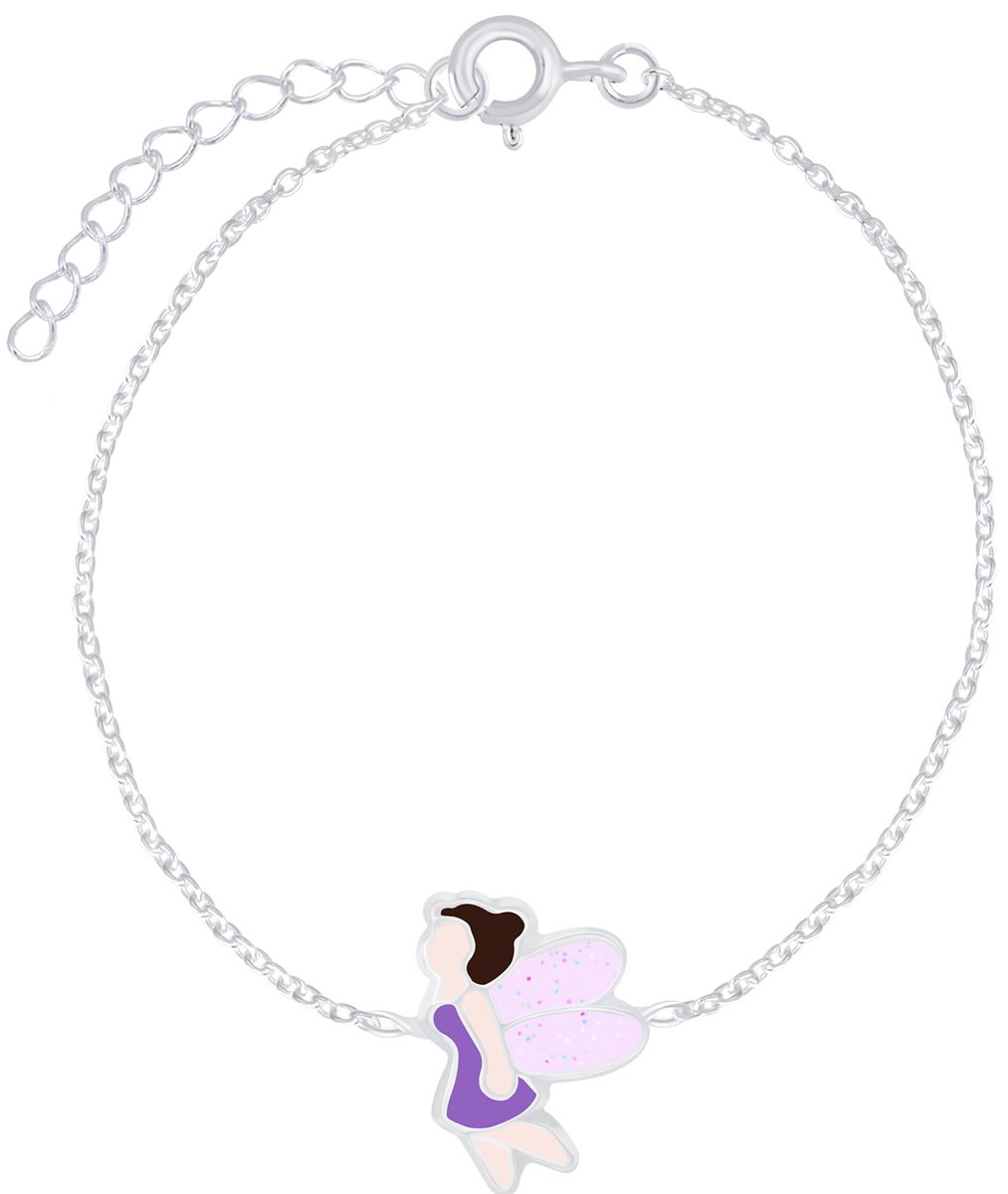 Joy|S - Zilveren elfje armband - 14 cm + 3 cm extension - paars - elf - fee - armband voor kinderen - Sterling zilver 925
