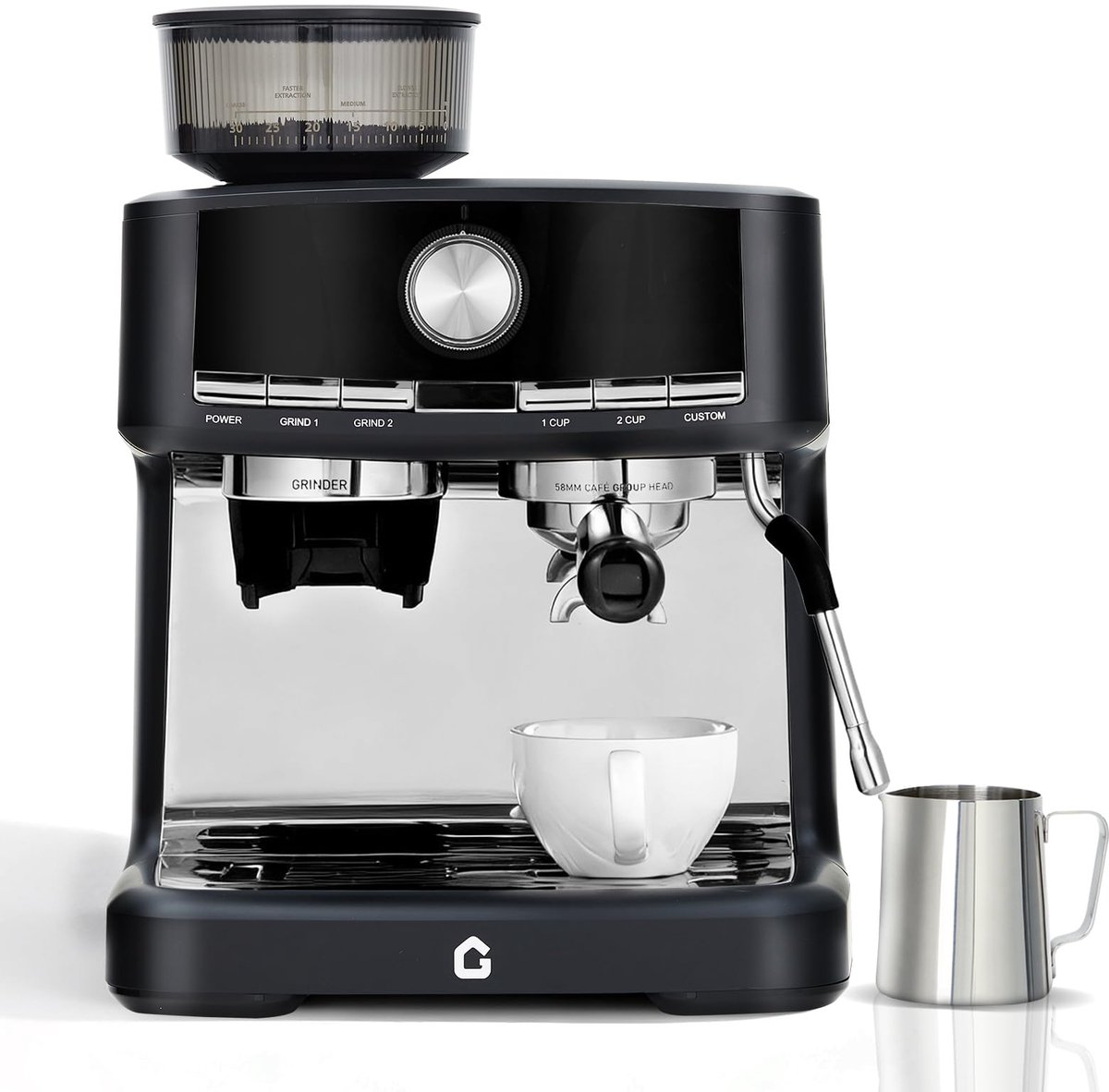 Kunststof Espressomachine met Bonenmaler en Porthouder - Melkopschuimer - 42x40x48cm - Halfautomatische Koffiemachine - 20 Bar Druk - 1.5L Watertank - Zwart