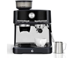 Kunststof Espressomachine met Bonenmaler en Porthouder - Melkopschuimer - 42x40x48cm - Halfautomatische Koffiemachine - 20 Bar Druk - 1.5L Watertank - Zwart