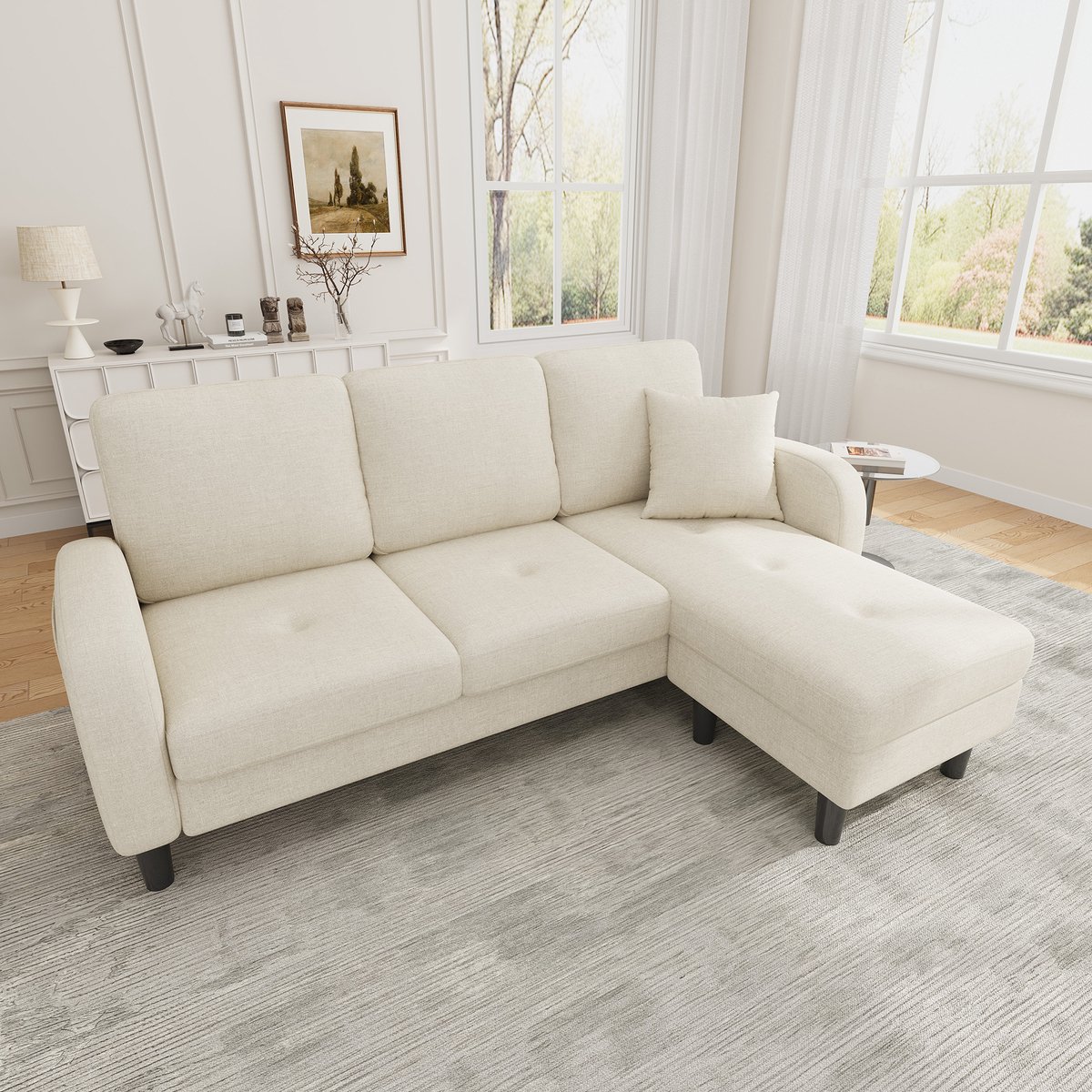 3-zits hoekbank - 166 x 118 x 77 cm - met schuimvulling - modulair samen te stellen - met stevig frame - voor de woonkamer - Lichtbeige