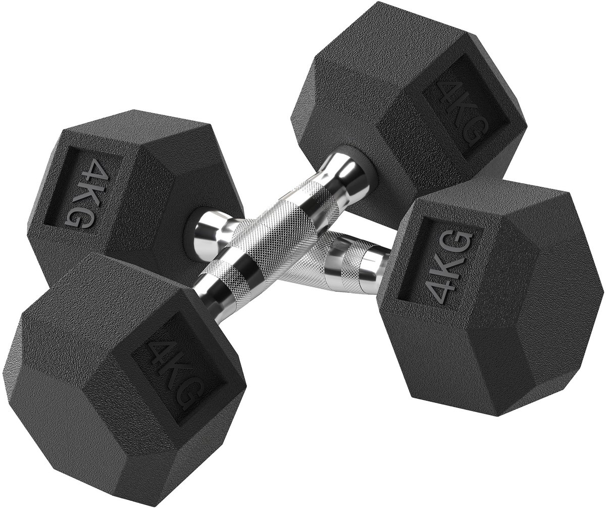 Hexagon Hanteln, 2er Set Hanteln mit gerändeltem Griff, Kurzhantelset aus Gusseisen, 4/8 Kg, Kurzhanteln für Männer Frauen, Zuhause, Fitnessstudio, Krafttraining