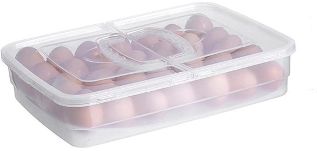 Eieropbergdoos - Eierdrager Container - Kamperen en Keuken - Draagbaar met Handvat - 34 Rasters - Wit
