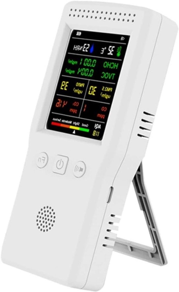 Luchtkwaliteitsmonitor CO2 Meter - Luchtkwaliteit Detector - Binnenklimaat Meten - 9 In 1 Metingen - 157 mm - Wit