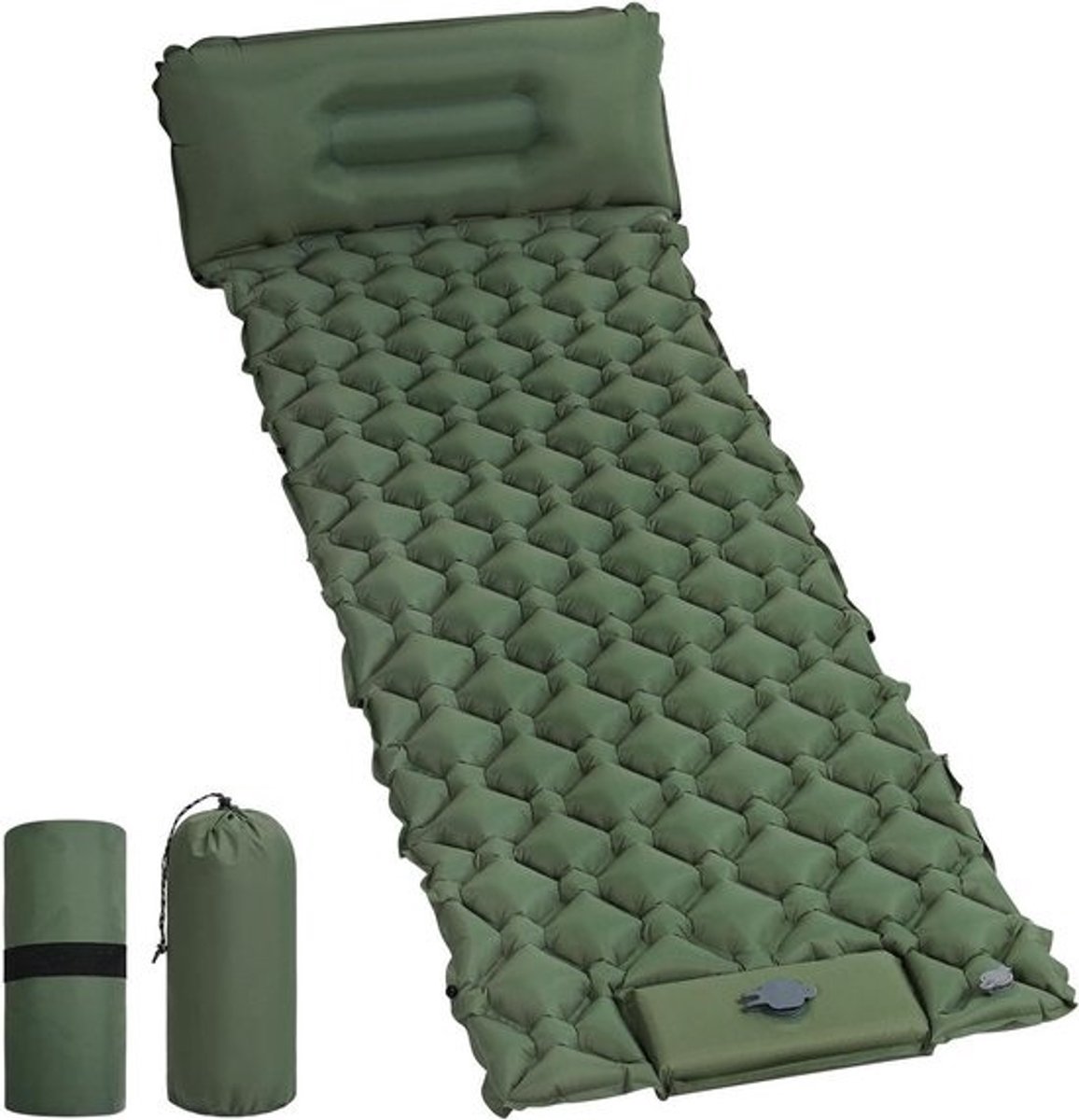 Opblaasbare Slaapmat - Kampeer Matras - Outdoor Slapen - Ingebouwde Voetpomp - 190 x 60 cm - Groen
