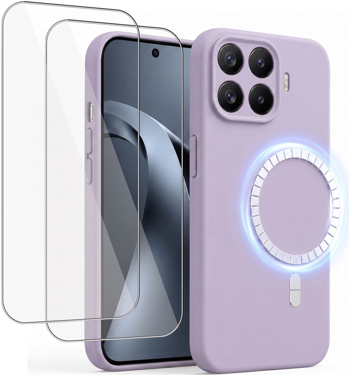 Hoesje + 2x Screenprotector geschikt voor Xiaomi 17 - Hoesje geschikt voor Magsafe - Draadloos opladen - Gehard Glas - Lila