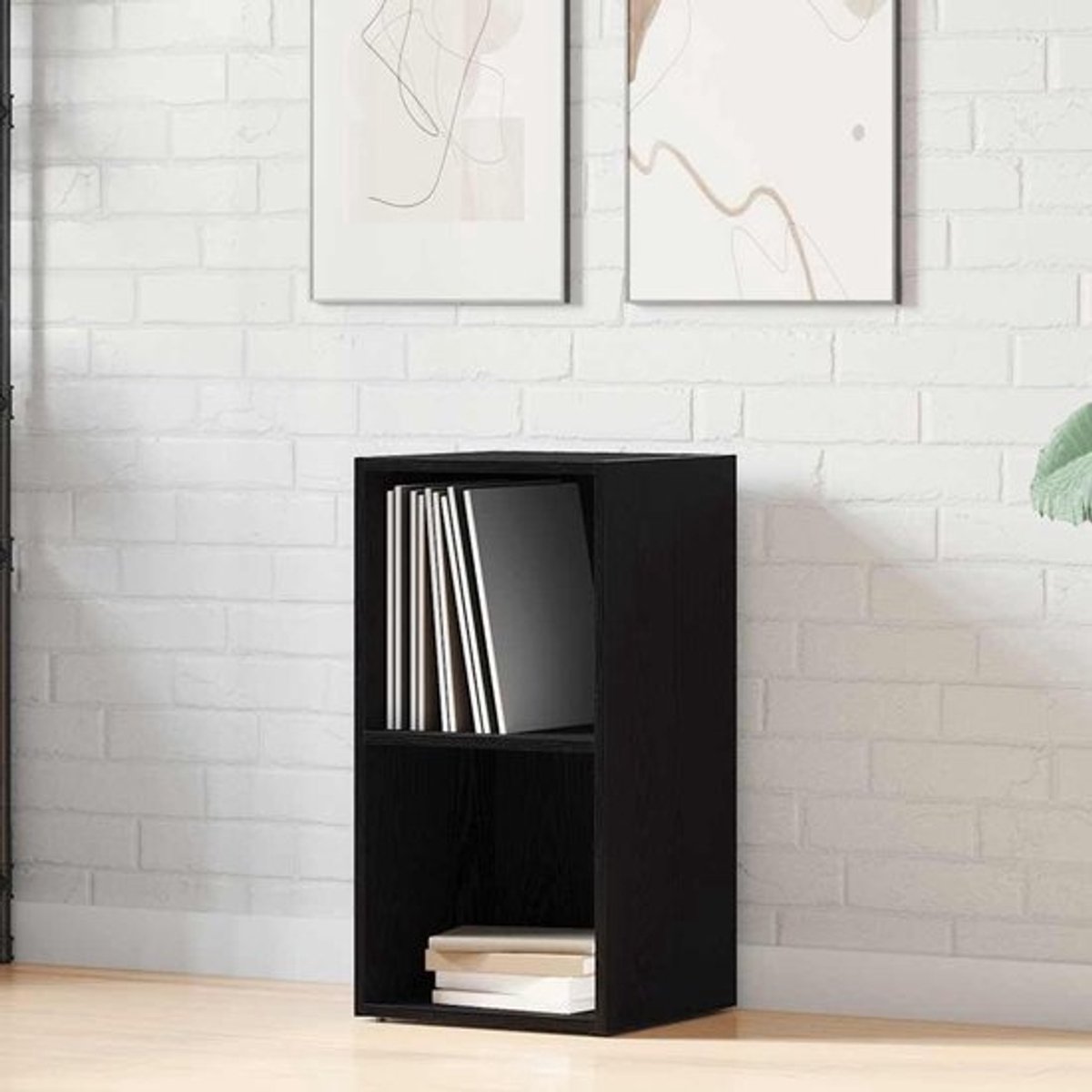 Vinyl Platenrek - LP Opberger - Muziek Opslaan - Zwart Eiken Look - 71 cm Breed - Zwart