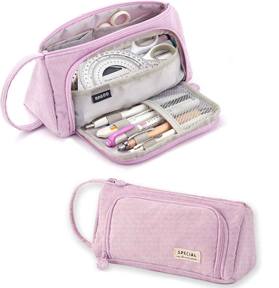 LIXIN Etui - Velvet Suede - Paars - Pennenzak voor jongens en meisjes - Canvas - Linnen - Grote capaciteit - School etui - Etui voor kinderen en volwassenen - School - Terug naar school - Back to school - Leuke telescopishe pennenhouder - Leuk etui
