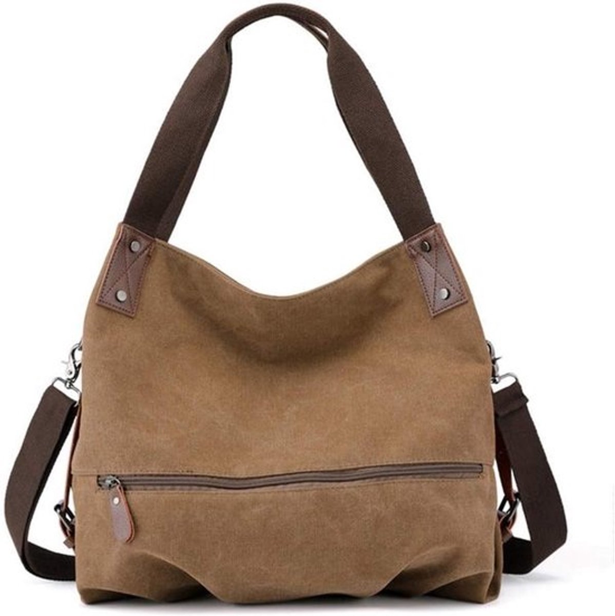 Dames Canvas Tas - Schoudertas Handtas - Dagelijks Gebruik - 3-Wegsluiting - 30 x 31 x 17 cm - Bruin