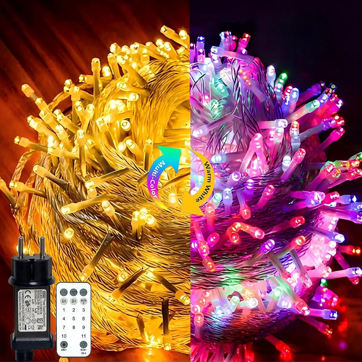 Lichtsnoer 30m - 300 LED - Met Stekker - Afstandsbediening - Warmwit - Binnen en Buiten