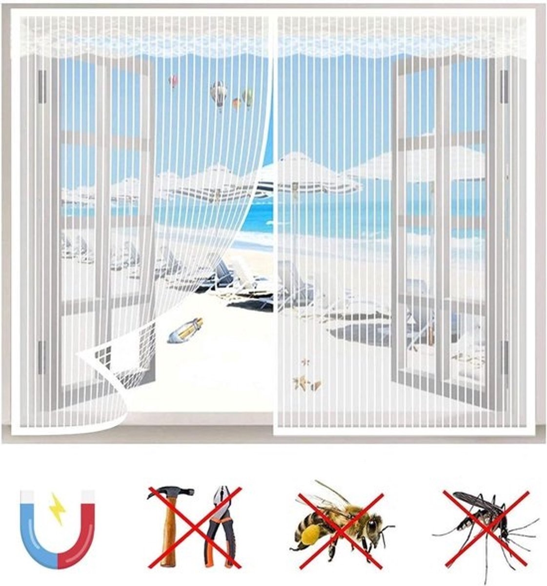 Magnetisch Raamscherm - Vliegengaas Raam - Insecten Buiten Houden - Automatische Sluiting - 90x160cm - Wit