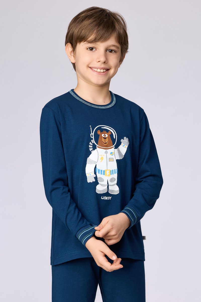 Woody Jongens-Heren pyjama donkerblauw - maat 086/18M