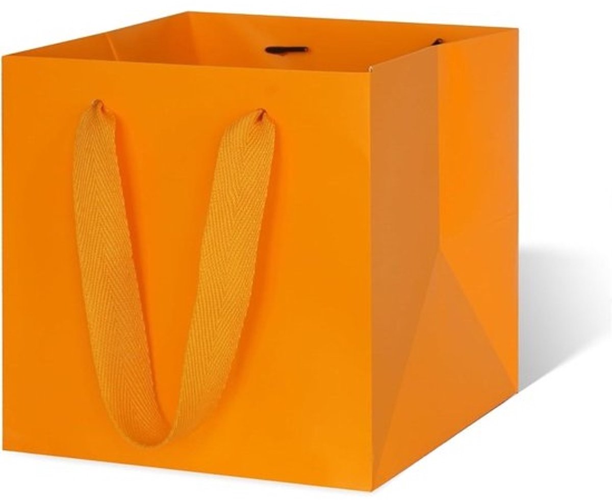 Vierkante Cadeauzakjes - Papieren Tasjes - Feestelijke Verpakking - Met Stevige Vierkante Bodem - 10x10x10 cm - Oranje