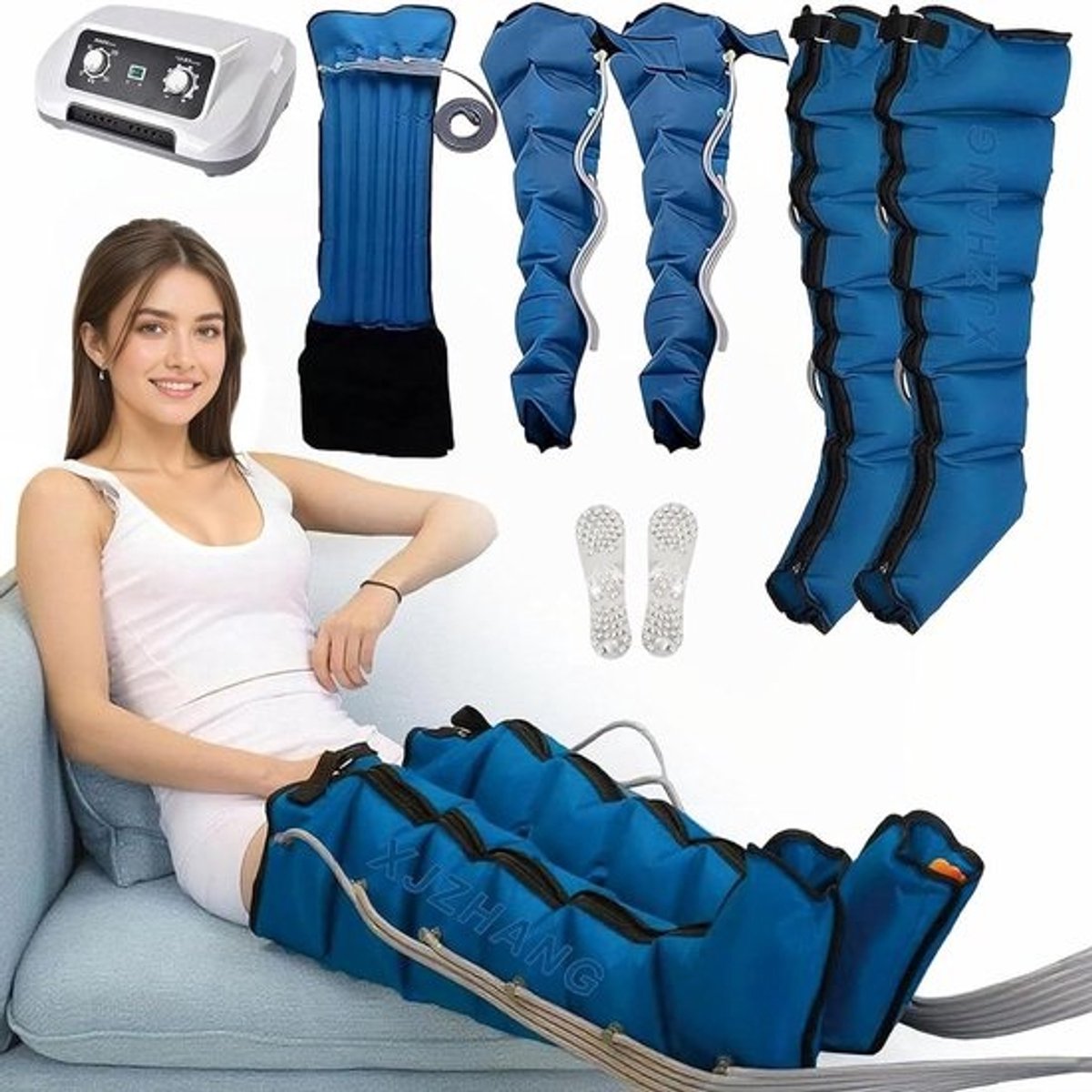 Luchtcompressie Massageapparaat - Beenmassage Lymfedrainage - Spierontspanning - 6 Luchtzakken - M - Blauw