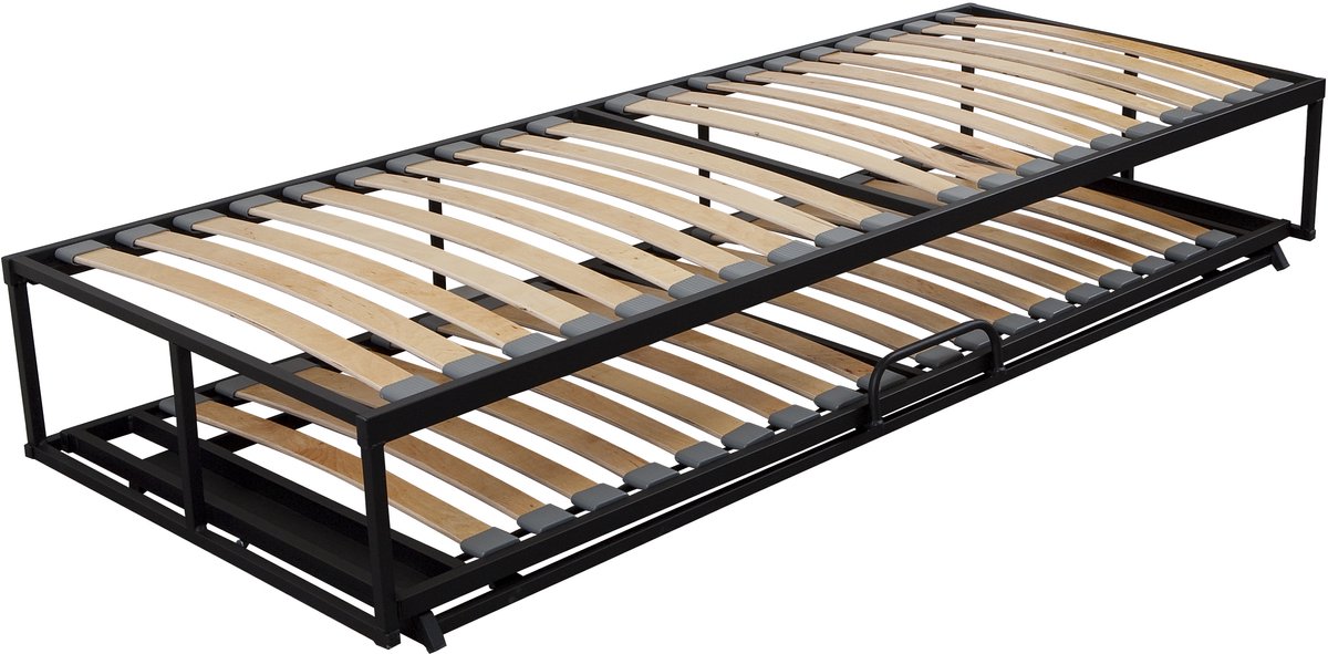 Bed Box Wonen Boxtwin 90x200 cm onderschuifbed Metaal Lattenbodem Design Eenpersoons