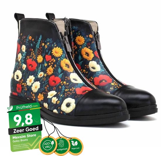 Goby Midnight Garden Boots – Dames Enkellaarsjes – Vegan Leer – Handgemaakt – Maat 38