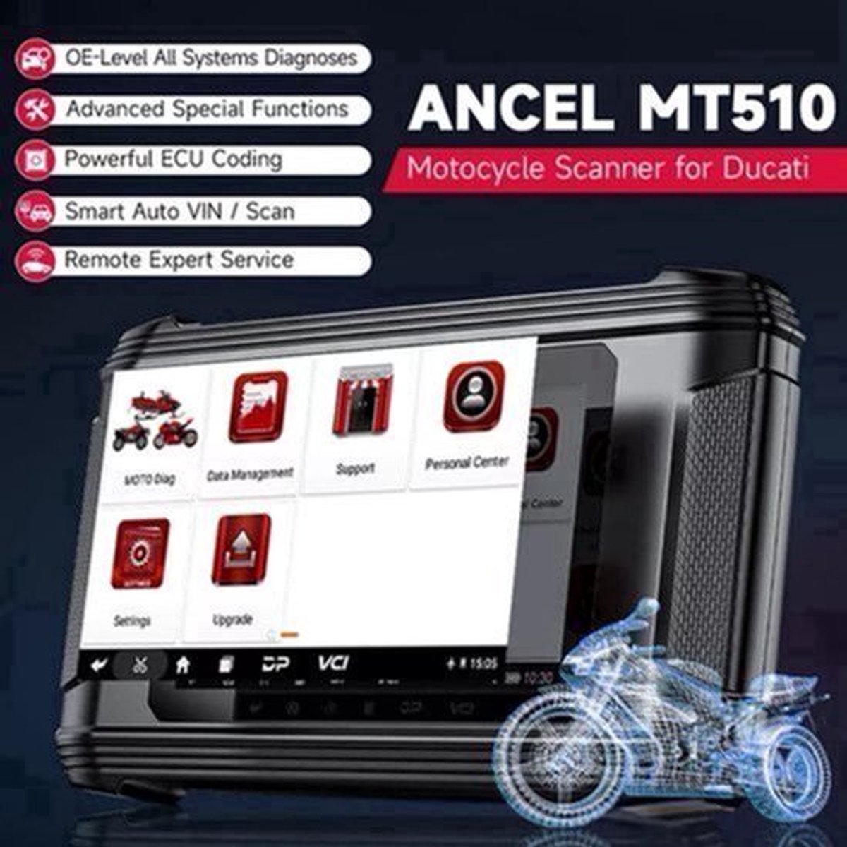 Motorfietsdiagnosetool – Foutcode Scanner – Onderhoudsapparaat – Diagnose Scanner – Ducati Diagnosetool – 5 Inch Touchscreen – WiFi Verbinding