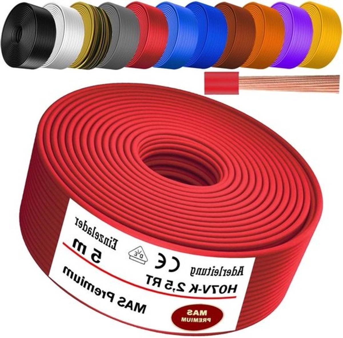 Aderkabel H07 V-K 25 mm² - Flexibele installatiekabel - Elektrische installaties - Meerdradig koper - Vanaf 5 meter - Diverse kleuren