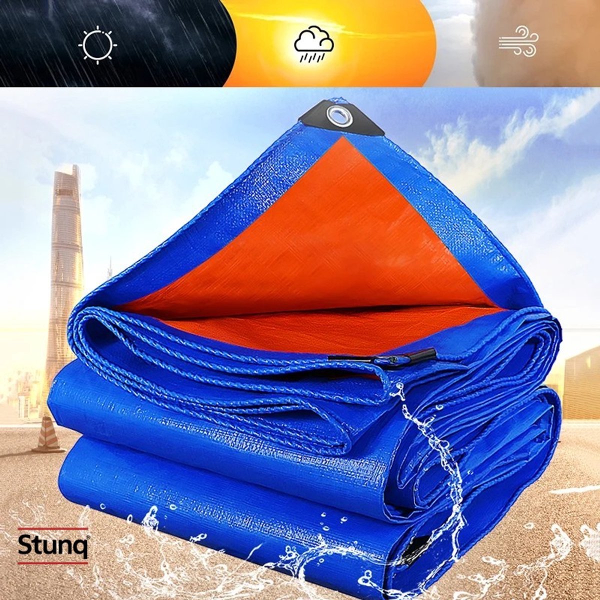 Stunq® Afdekzeil 2x2 m – Waterdicht Zonnescherm met Ringogen