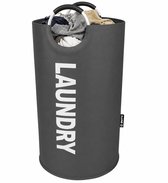 BOTC Wasmand - Waszak - Laundry basket - Wassorteerder - 38x63 cm - waszak vouwbaar - draagbaar wasbox - grijs