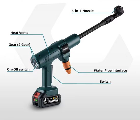 NextNovaDeals 200Bar Hogedrukreiniger - Waterpistool Met Emmer - Compatibel Met Makita 21V Accu - Krachtige Straal - Draadloos — afbeelding 3