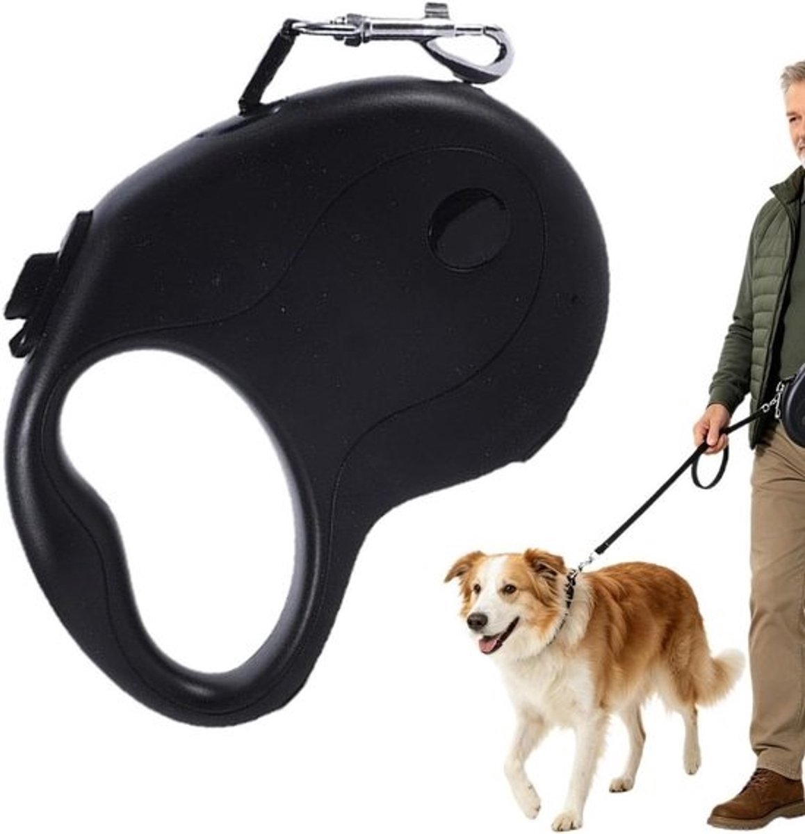 Uittrekbare Hondenriem - Rollijn Hond - Outdoor Training - Anti-Rush Systeem - 15 cm - Zwart