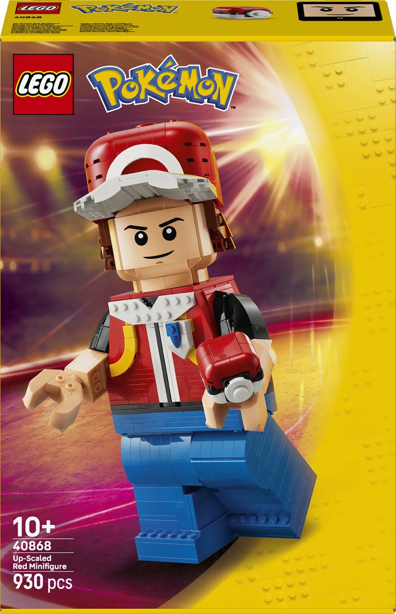 LEGO® Pokémon™ Grote Minifiguur van Red - Groot Bouwspeelgoed voor Kinderen Vanaf 10 Jaar - Retro Videogame Decoratie met Beweegbare Armen, Benen, Handen en Hoofd - Pokémon Cadeautip 40868