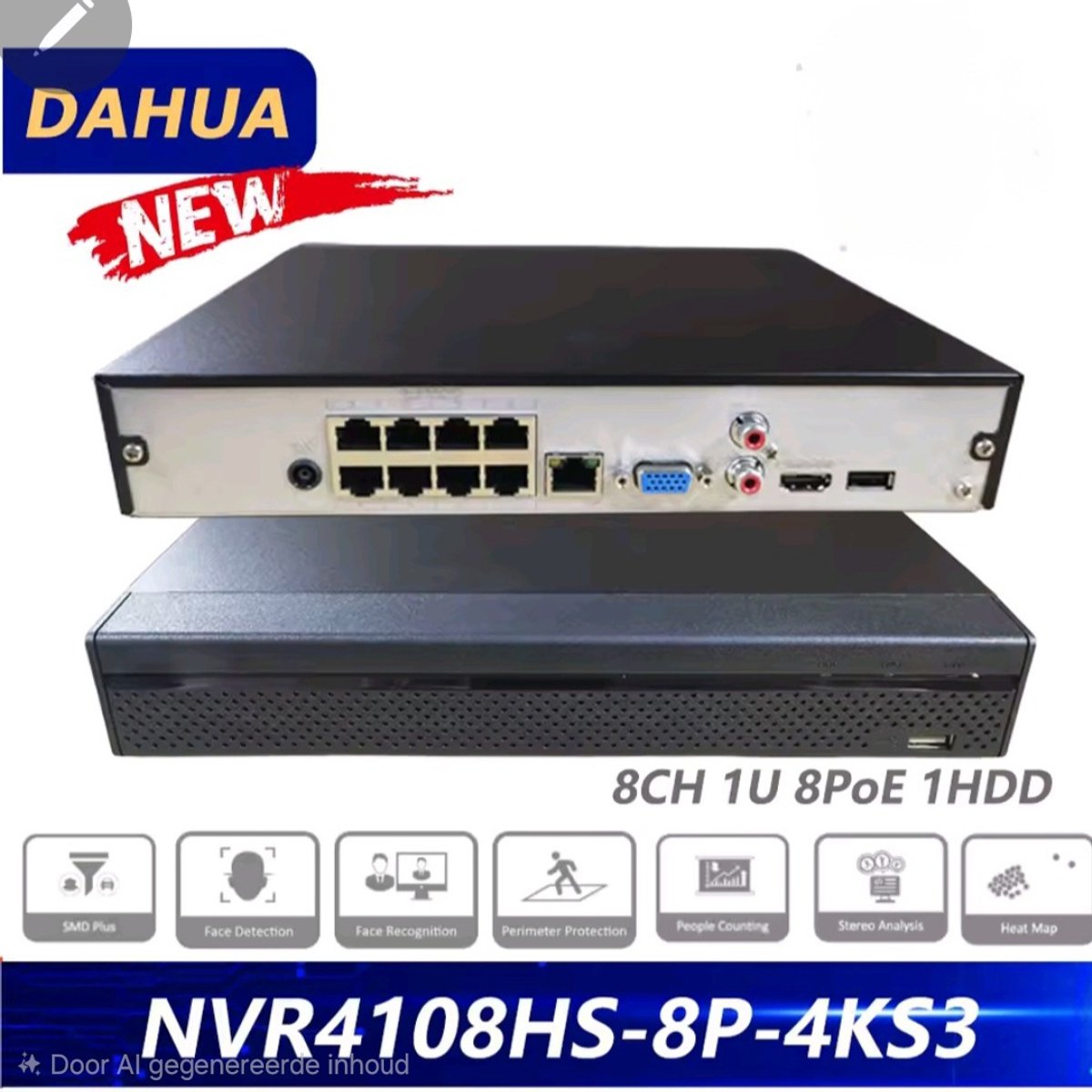Dahua 4K NVR4108HS-8P-4KS3 Netwerk Video Recorder (NVR) 1U Zwart