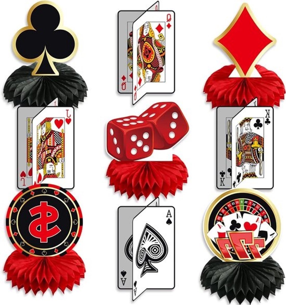 Casino Decoratie Set - Poker Ornamenten - Feest Organiseren - Uniek 9-delig - XL - Multicolor