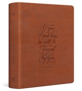 Bruine bijbel met de tekst "If you seek him, he will be Found by you. 1 CHRONICLES 28:9".