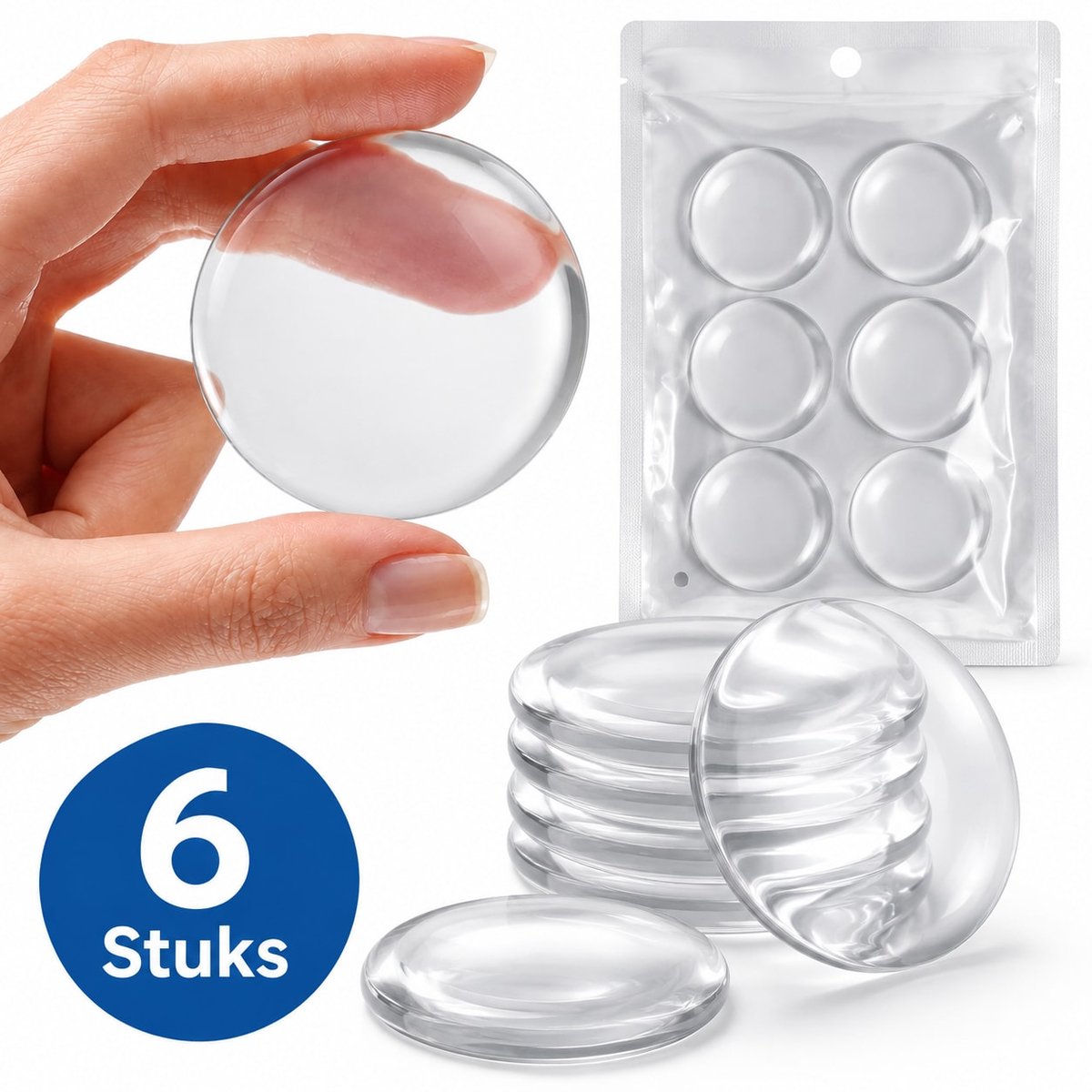 YYchan Deurstopper Transparant 6 Stuks - Siliconen Stootdoppen Zelfklevend - Deurbuffer / Muurbeschermer voor Binnen en Buiten - 4 cm Ronde Deurbescherming voor Deurklink, Muur, Kast en Meubels - Geluiddempend & Schokabsorberend