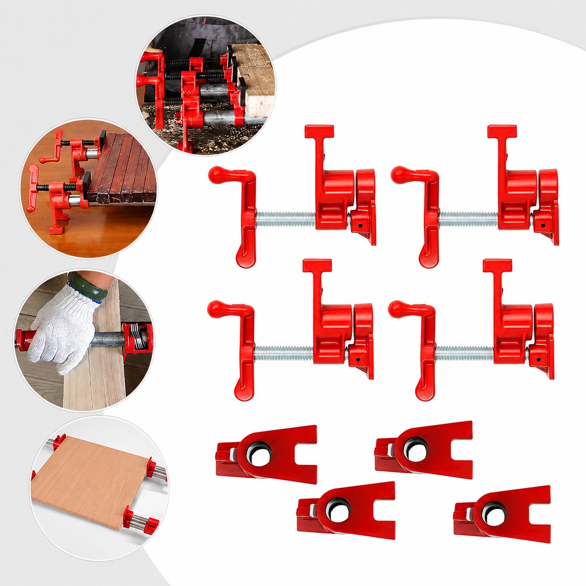 DPLUNIQ Lijmklem - Gereedschap - 4-Delige Set - Snelontgrendeling - Verstelbaar - Ergonomisch - Antislip - Gietijzer - Rood