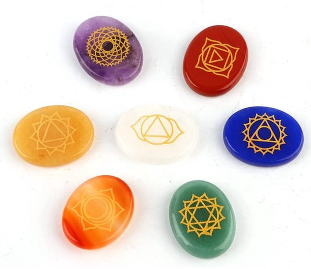 - Chakra Stenen Set - Helende Kristalstenen - Ideaal voor Meditatie - Kleurrijk - Reiki Symbolen - Balans en Energie - Geschikt voor Iedere...