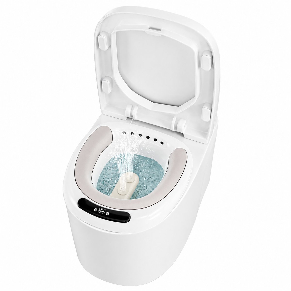 AALVERO - Bidet inzetstuk - Bidettoiletzitting - Dubbele sproeikoppen - 3 Niveaus - LED Temperatuur weergave - pp - 43×38×14cm
