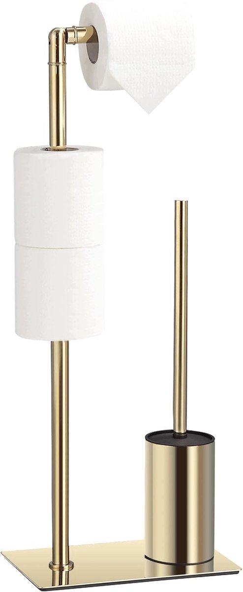 Gouden Toiletrolhouder 3-in-1 met Extra Opslag en Toiletborstel