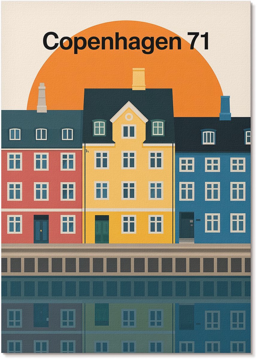 Tulup Polycanvas Wandposter - De Stad Weerspiegelde Zich, Illustratie - A4 - Geel Patroon - Rechthoek - Wandkunstwerk - Woonkamer, Slaapkamer, Kantoor - Modern