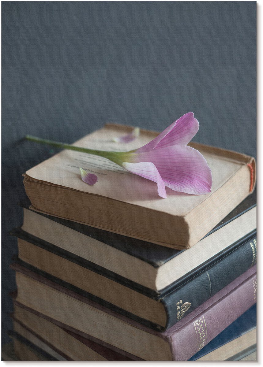 Tulup Canvas Poster Polycanvas - Bloemen En Boeken, Fotografie - A4 - Paars Patroon - Rechthoek - Decoratieve poster - Woonkamer, Slaapkamer, Kantoor - Klassiek
