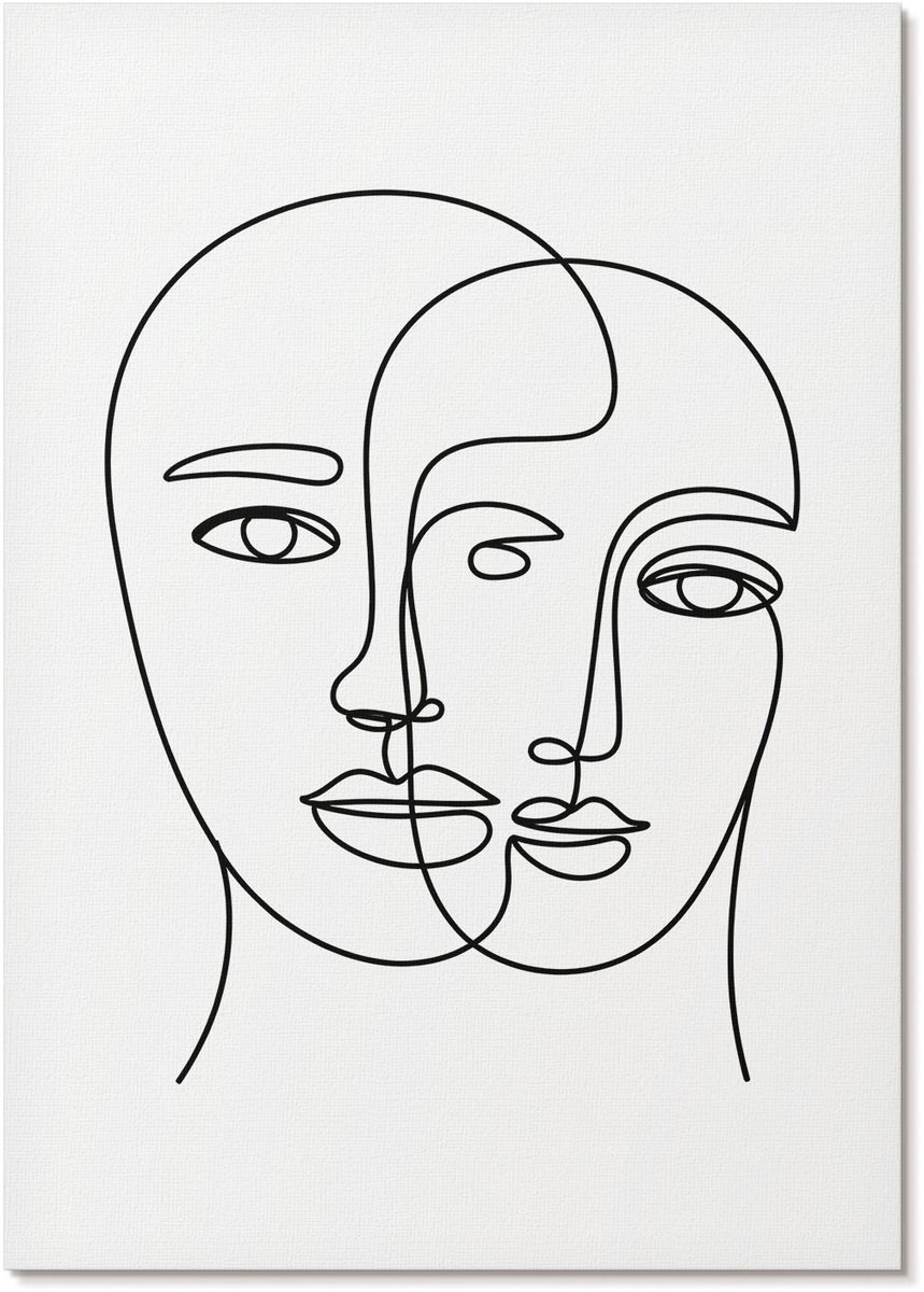 Tulup Polycanvas Poster - Complexe Gezichten, Lijntekening - A4 - Wit Wandposter - Rechthoek - Kunstposter - Woonkamer, Slaapkamer, Kantoor - Minimalist