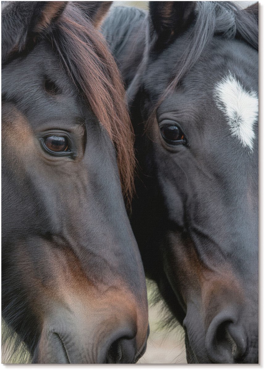 Tulup Polycanvas Wandposter - Twee Paarden, Fotografie - A4 - Zwart Illustratie - Rechthoek - Canvasposter - Woonkamer, Slaapkamer, Kantoor - Klassiek
