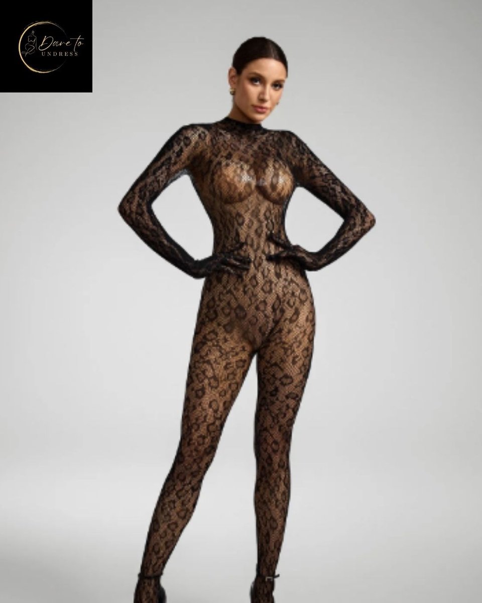 Dare to Undress – Luxe Body Dames – Lingerie Erotisch – Panter Desin Look – Sexy Lingerie – Zwart Kant – Lingerie Setje – Verleidelijke Bodysuit – Catsuit – Sexy Lingerie –Chique – Luxe –Boudoir Look – Kinky – Erotisch – One Size