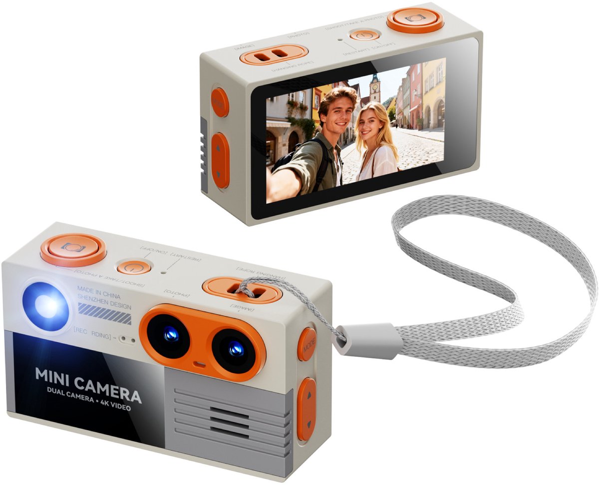 Mini Digitale Camera 4K - Retro Duimcamera met Dubbele Camera - Sleutelhanger Camera met 1,97 Inch Scherm - Compacte Digitale Camera voor Reizen, Vloggen en Dagelijks Gebruik - Lichtblauw