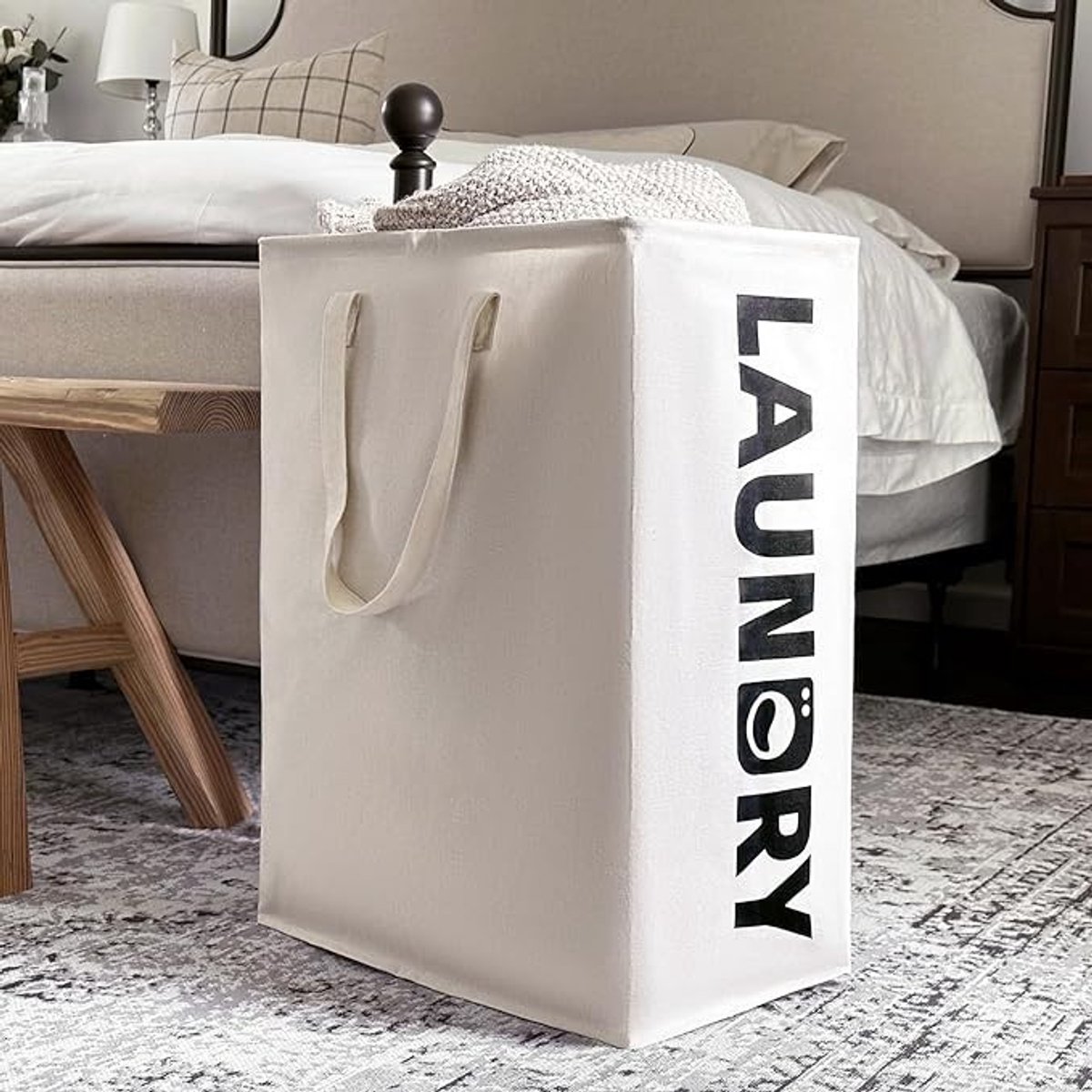PolkaHome Opvouwbare Wasmand met Hengsels - 75L - Wit — cadeau in Cadeau-ideeën - foto 2