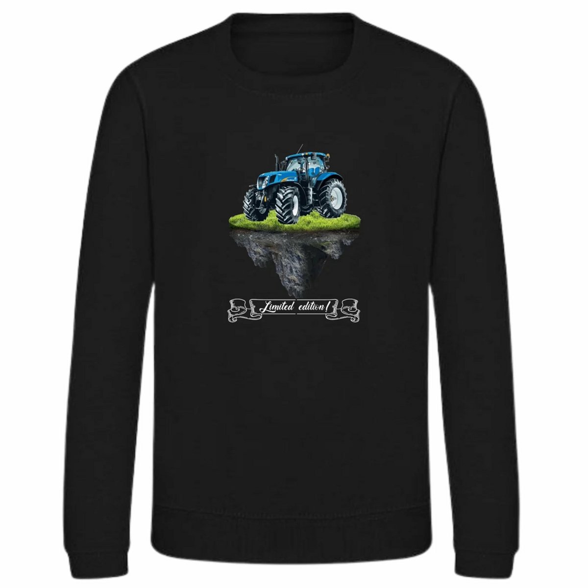 Zwarte sweater met tractor limited edition - Blauwe tractor - 134/140