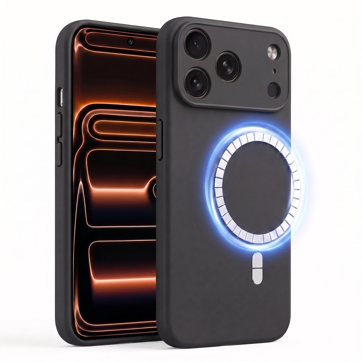 Hoesje geschikt voor Apple iPhone 17 Pro - Hoesje geschikt voor Magsafe - Draadloos opladen - Gehard Glas – Zwart