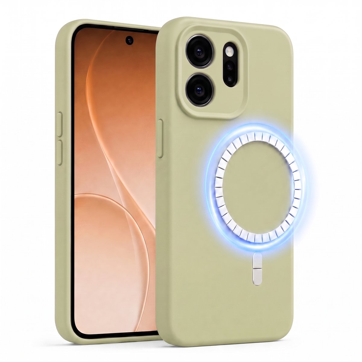 Hoesje geschikt voor Oppo Reno 15 Pro - Hoesje geschikt voor Magsafe - Draadloos opladen - Gehard Glas - Salie Groen