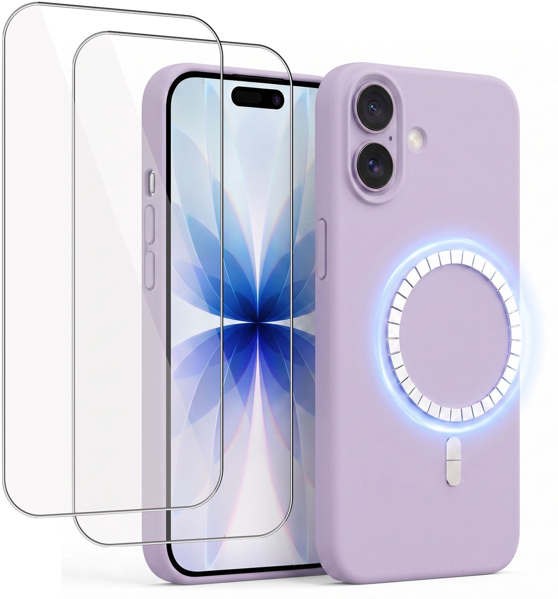 Hoesje + 2x Screenprotector geschikt voor Apple iPhone 17 - Hoesje geschikt voor Magsafe - Draadloos opladen - Gehard Glas - Lila