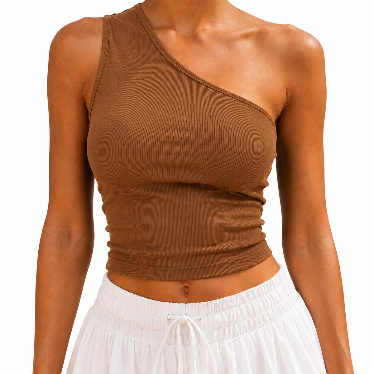 Open Schouder Shirt Top - Dames - Zomer - Topje - T-shirt Bruin